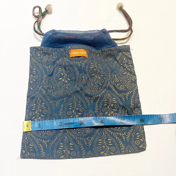 Chan Luu Drawstring Jewelry Travel or Gift Pouch Blue & Gold | 6” x 6” - Picture 8 of 9